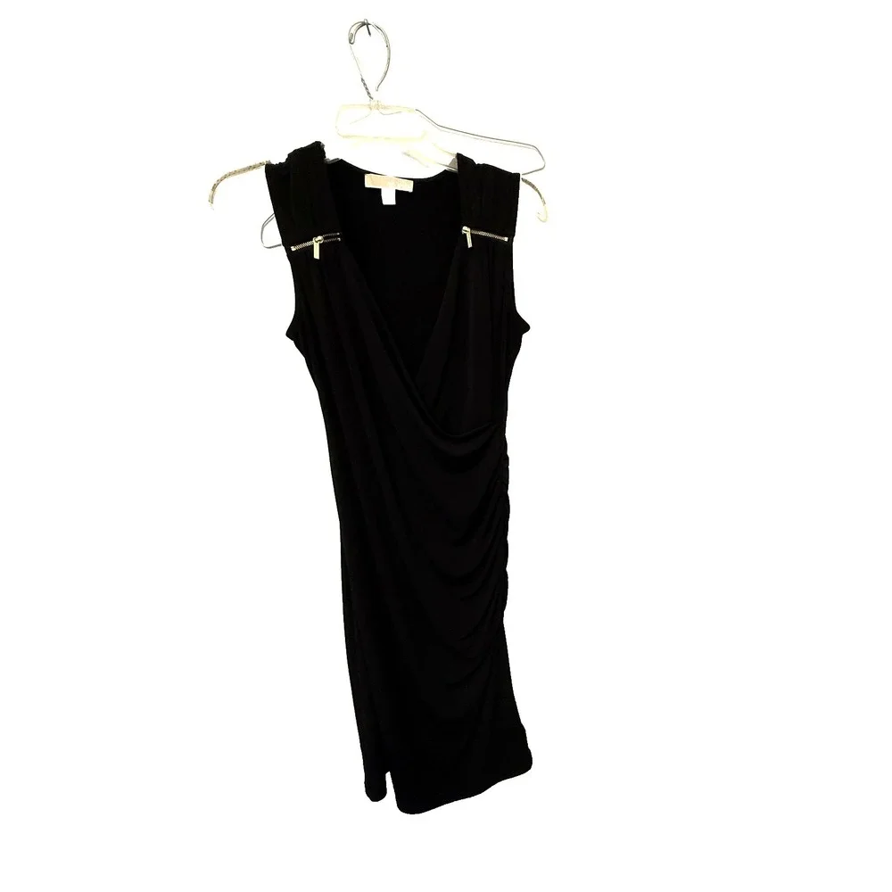 MICHAEL Michael Kors Dress‎ Womens SM Black Ruched Zipper Date Night Academia